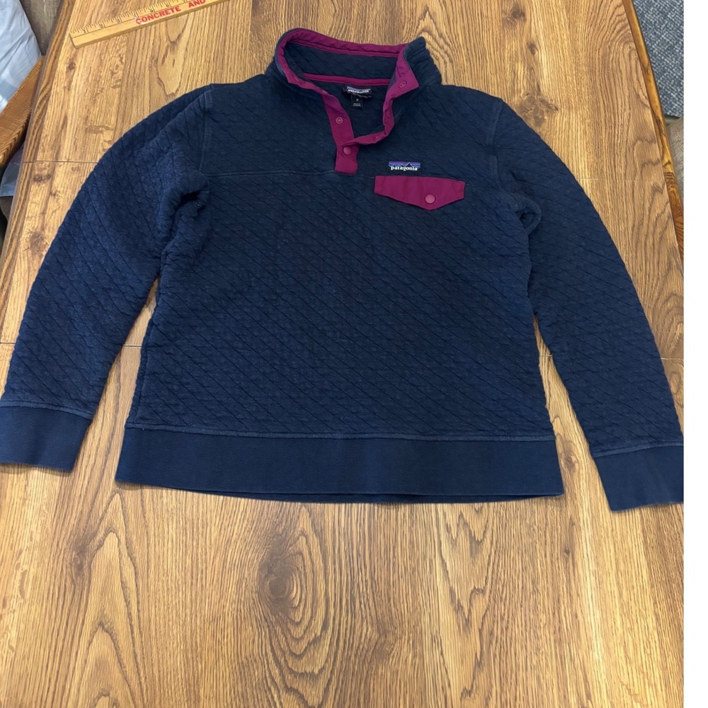 Patagonia Organic Cotton Quilt Snap-T Pullover Navy Magenta Medium - Picture 2 of 10